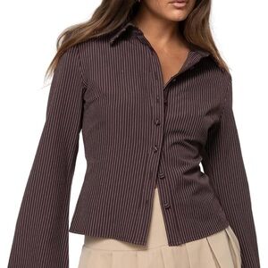 Princess Polly Chocolate Striped Button down NWT Size 6